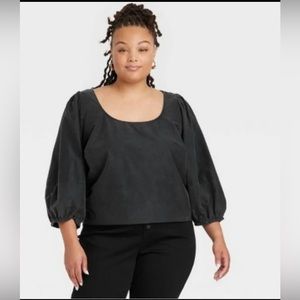 Women's Plus Size Balloon 3/4 Sleeve Blouse Ava & Viv Black Size 2X NWT